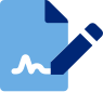 Blue icon of a file with a pen signing it