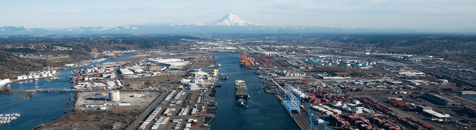 aerial photo of a seaport